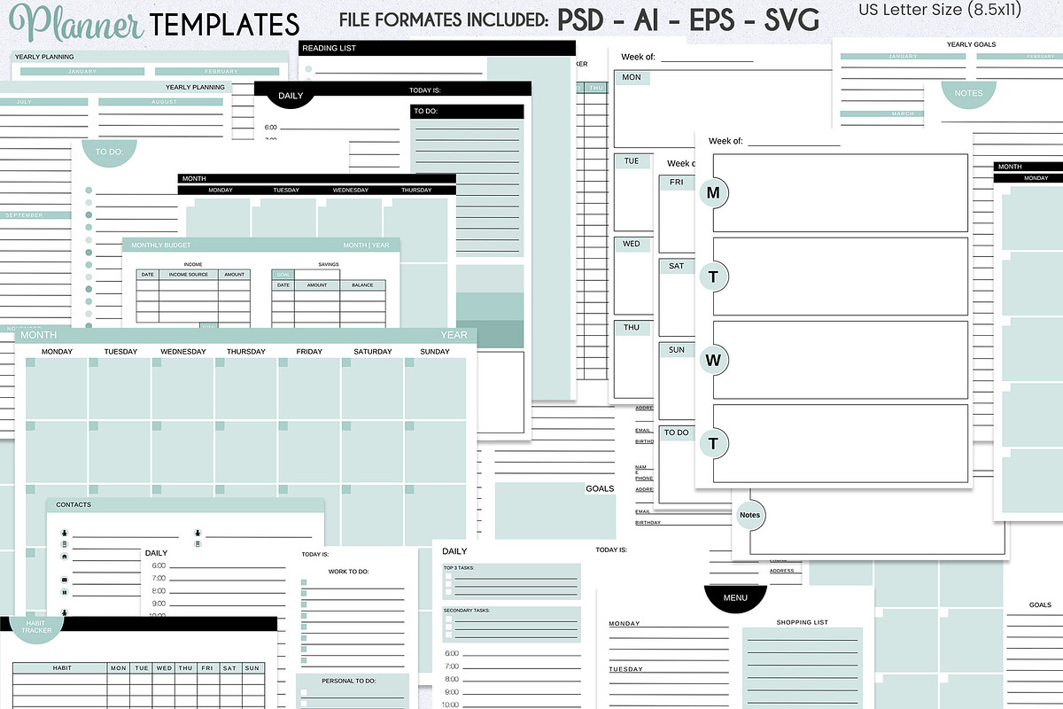 Planner Templates V1 PSD AI SVG EPS, a Templates & Theme by Studio Kitsch (Photo 1 of 4)