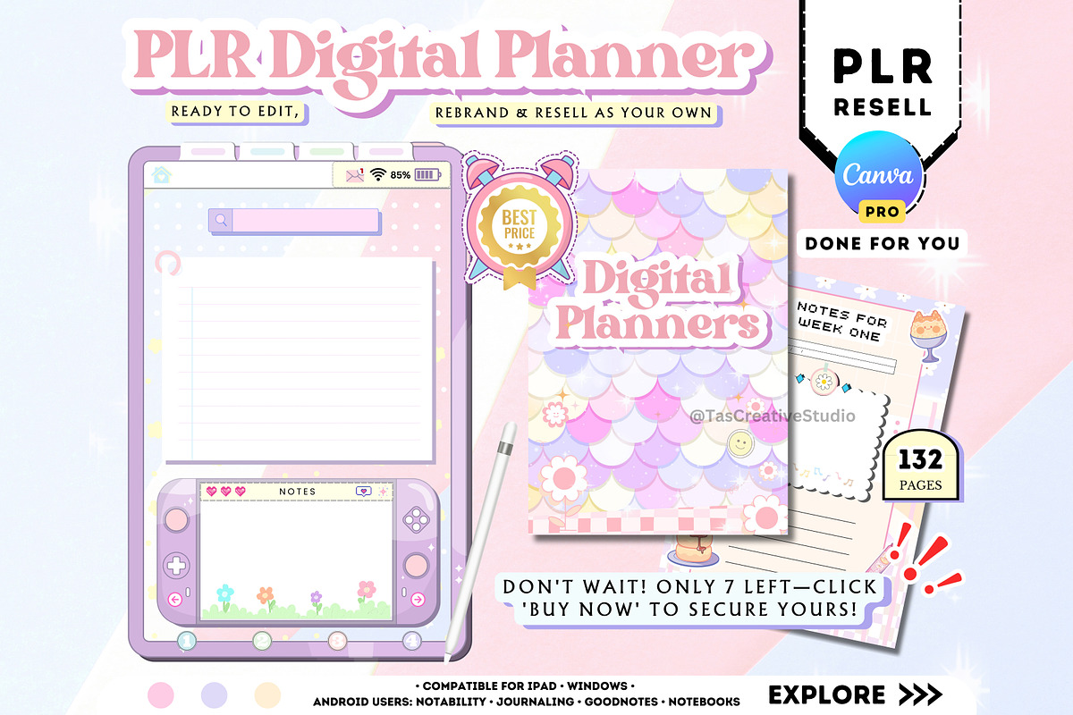 PLR Undated Digital Planner, a Stationery Template by Tas Creative Studio (Photo 1 of 8)