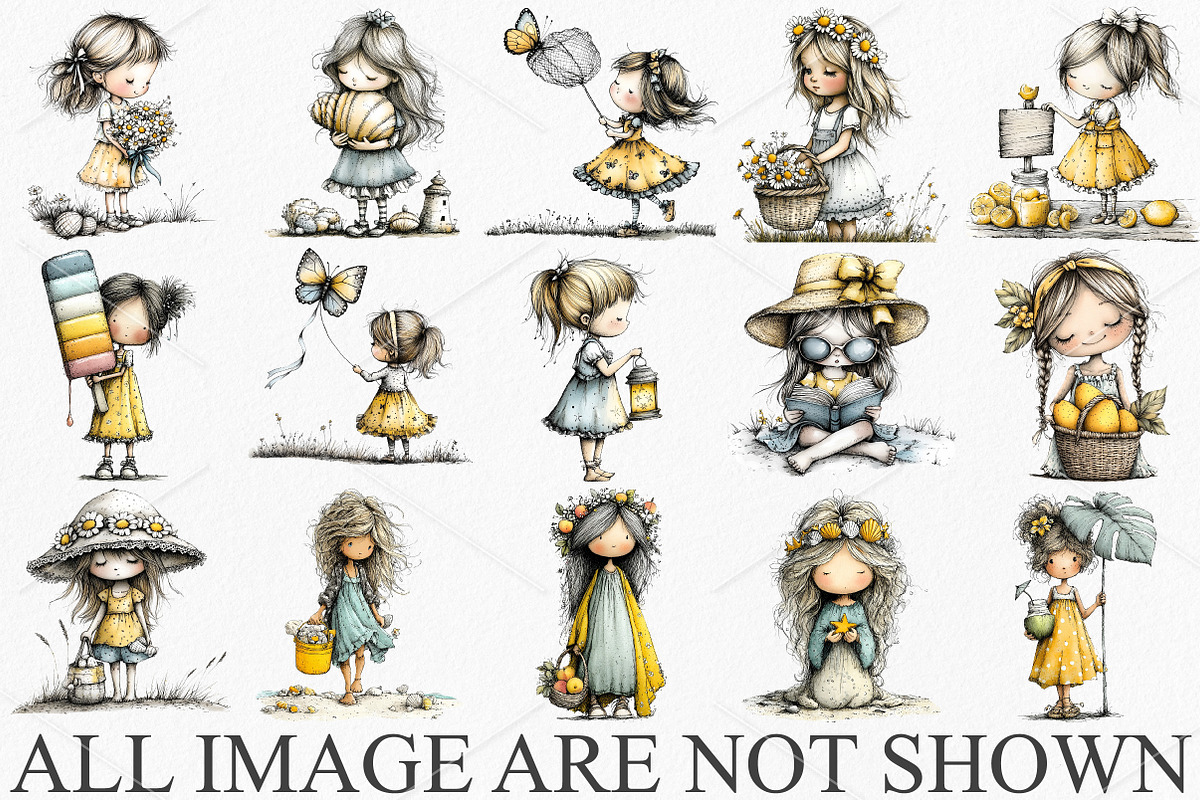 Whimsical Summer Girls Clipart PNG, a Seasonal Illustration by Canvas Craft (Photo 3 of 7)