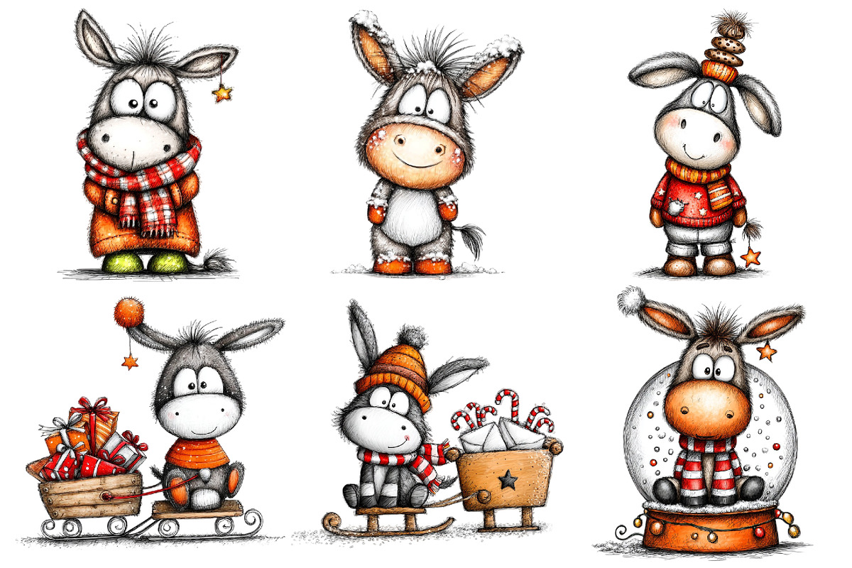 Whimsical Christmas Donkey Clipart, an Illustration by Pixels.Craft (Photo 6 of 6)