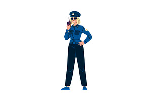 Policewoman using walkie talkie, a Person Illustration by pikepicture