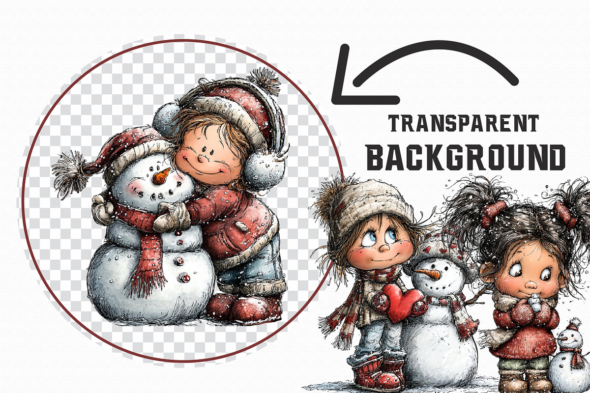 Cute winter Girl with Snowman clipar, an Illustration by Libby Wishes (Photo 7 of 7)