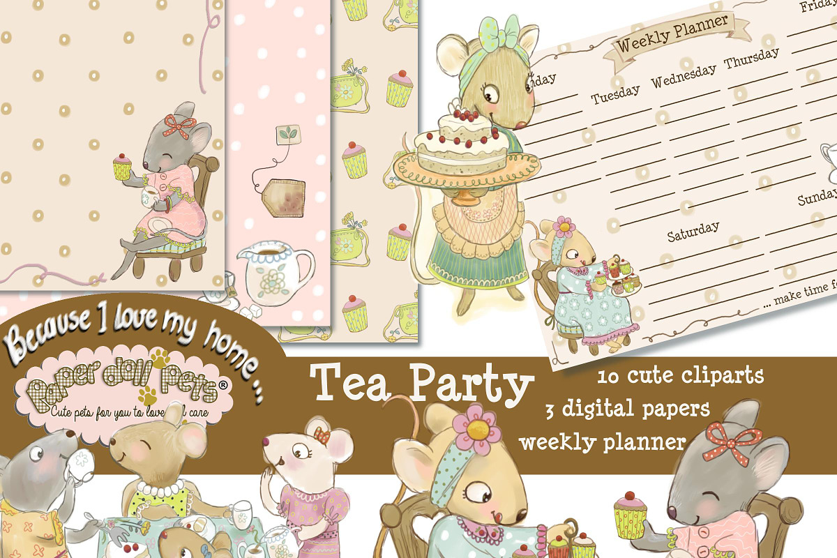 Tea Party Clipart Set, a Decorative Illustration by Paper Doll Pets (Photo 1 of 7)