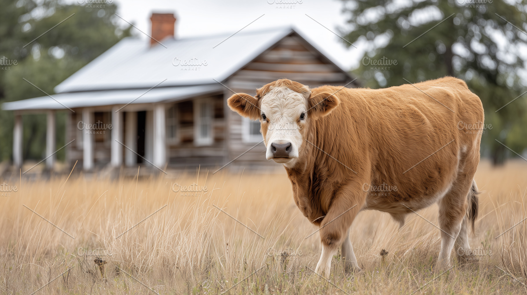 Young cow standing in a dry grass, an Animal Photo by MistyDay