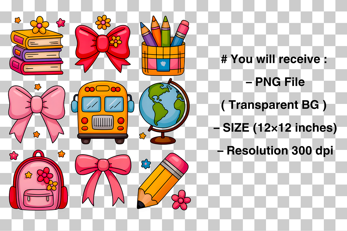Back to School Coquette Bow Png, a Graphic by Clipart Bloom (Photo 2 of 2)