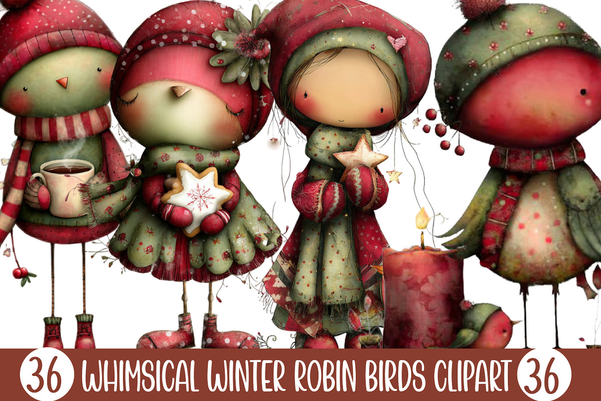 Whimsical Winter Robin Birds Clipart, an Illustration by Designking (Photo 1 of 5)