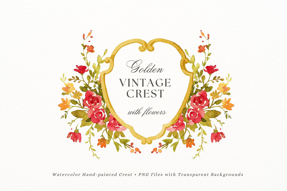 Gold vintage crest with red roses, a Decorative Illustration by AnnelyBlooms (Photo 1 of 2)
