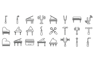 Piano tuner icons set. Piano tuner, an Education Illustration by Ylivdesign