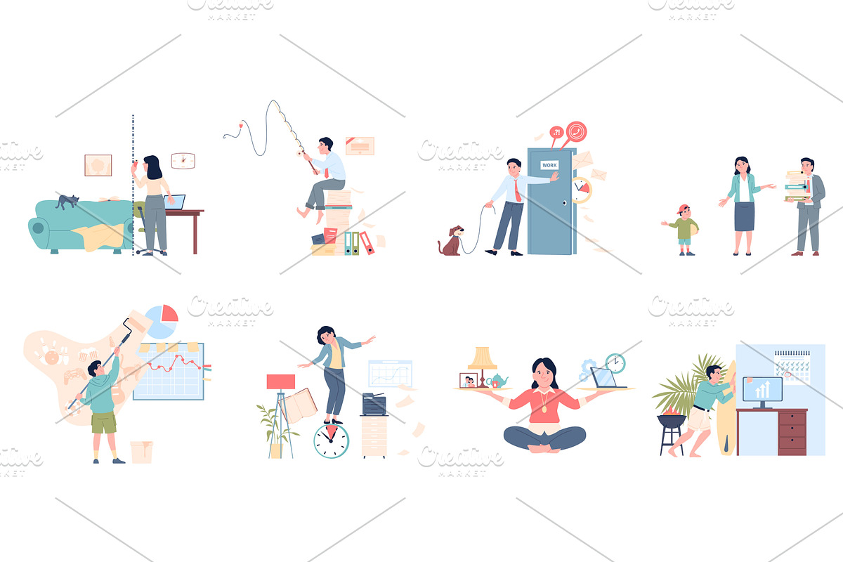 Work life balance scenes. Lifestyle, a Finance Illustration by LadadikArt