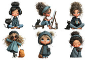 Quirky girl with cat Clipart, an Illustration by DreamArtGraphic (Thumbnail 4 of 4)