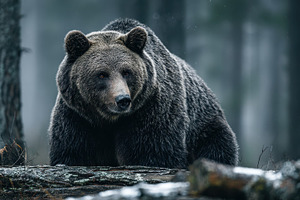 Majestic Brown Bear in Winter Forest, a Photo by Pixeness Studio