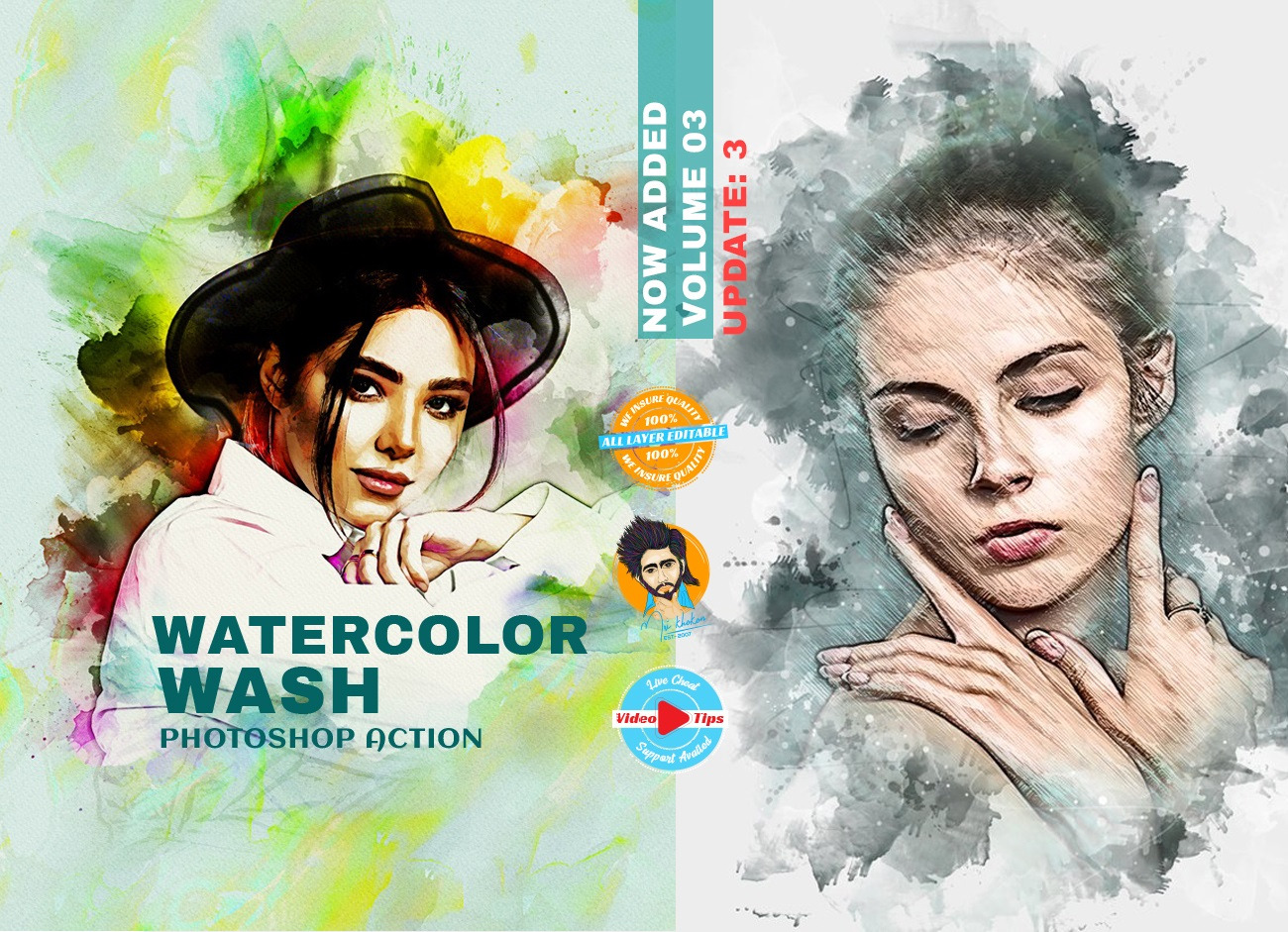 Watercolor Wash Photoshop Action 2, an Action Add-On by MRI STUDIO