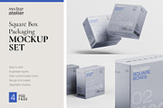 Square Box Packaging Mockup Set, a Packaging Mockup by mockupatelier (Thumbnail 1 of 7)
