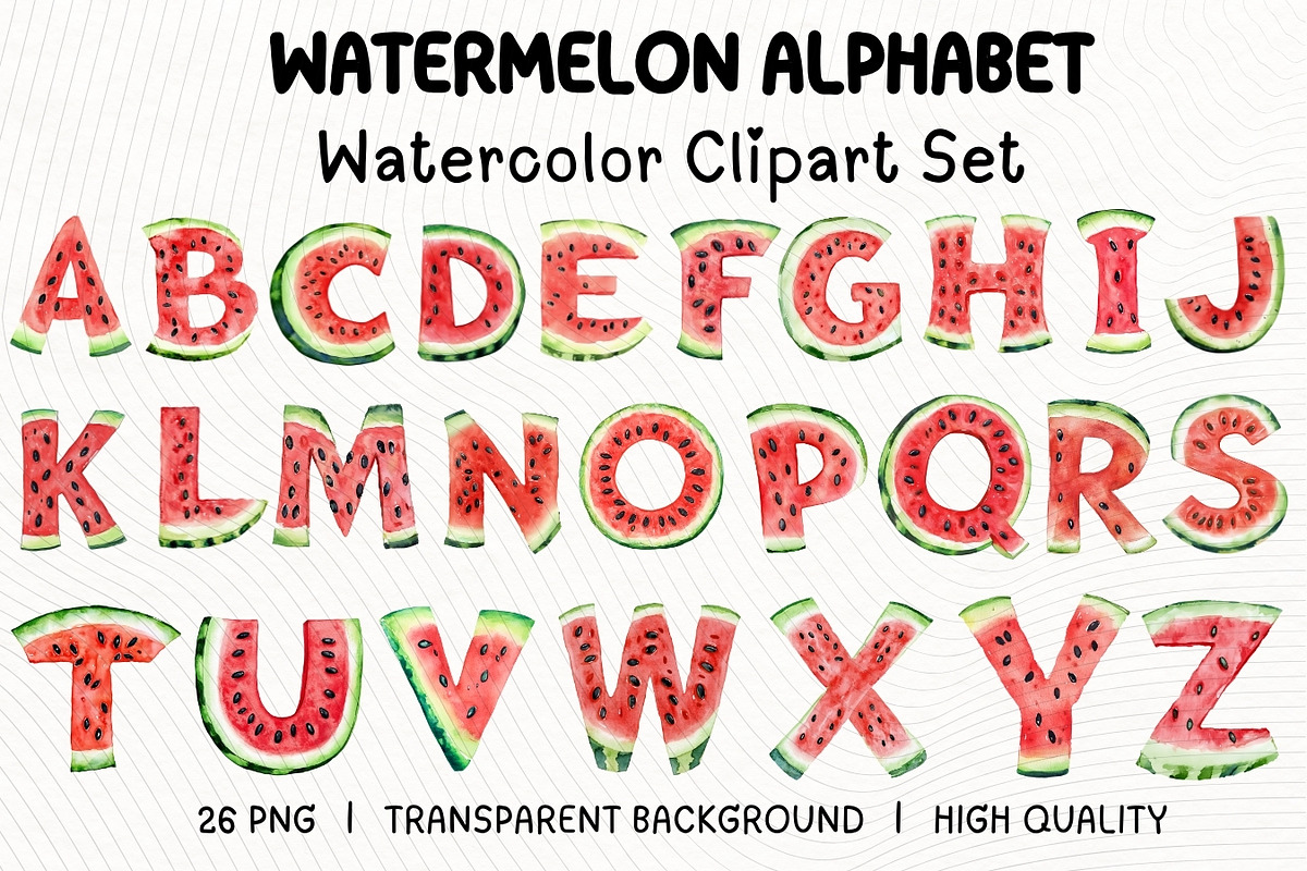 Watermelon Alphabet Clipart Bundle, an Illustration by PassionPNGcreation (Photo 1 of 5)