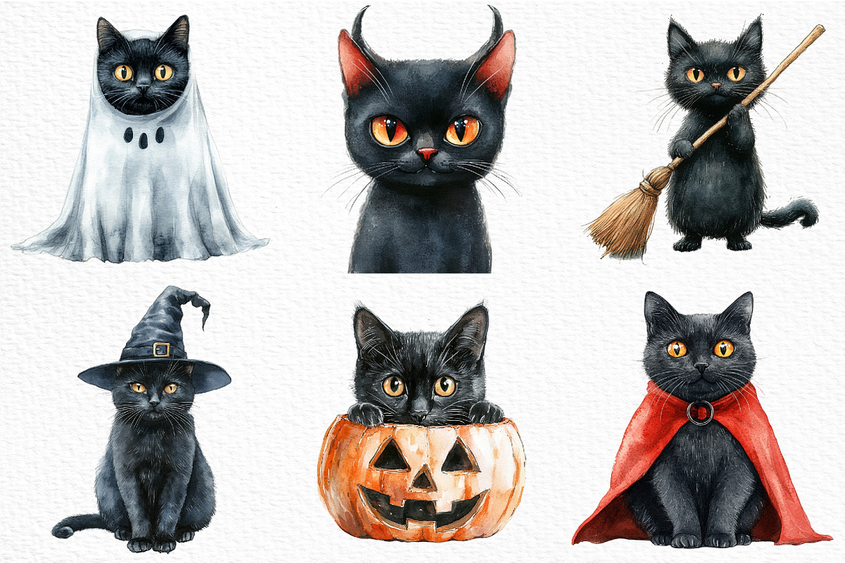 Watercolor Halloween Black Cat, an Illustration by Craft Nest (Photo 3 of 6)