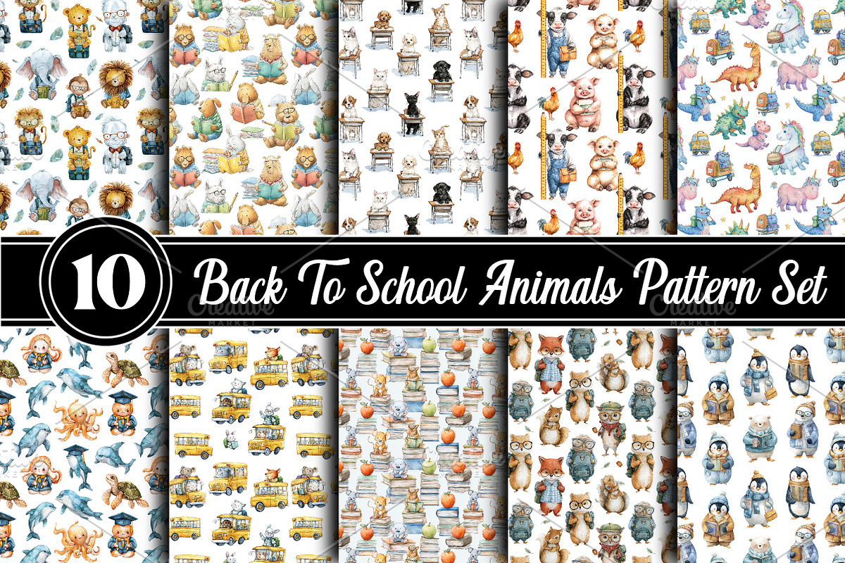 Back To School Animals  Pattern Png, an Illustration by RobertsArt (Photo 1 of 3)