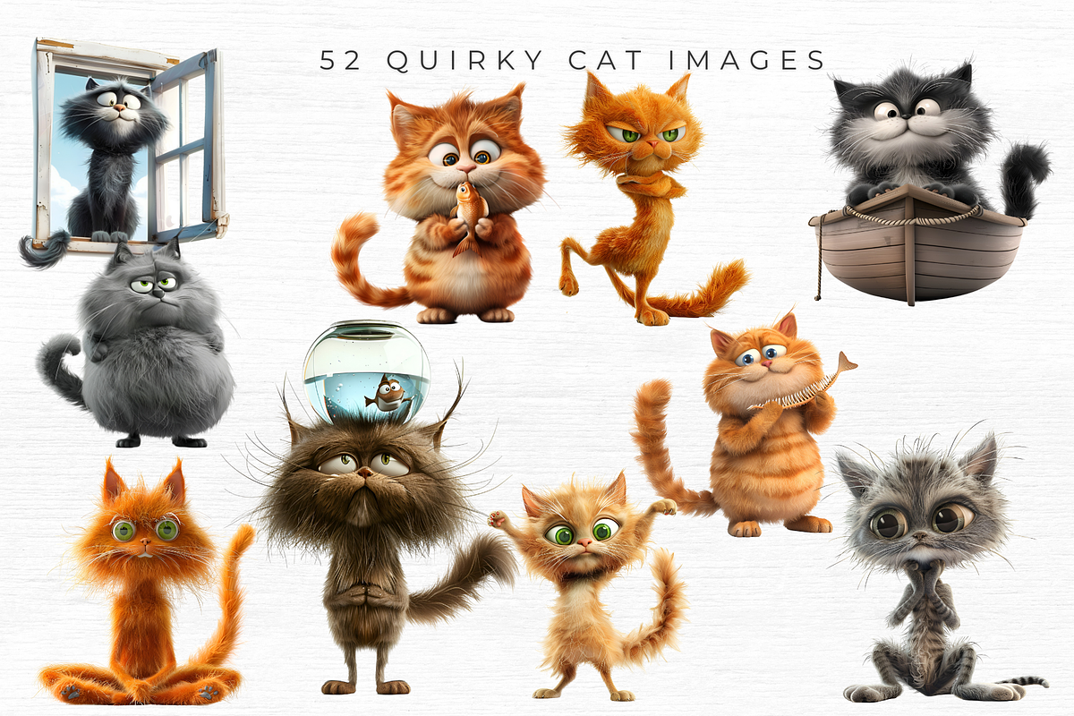 Quirky Cat Clipart, Vol 1, 52 PNG, an Animal Illustration by EllyandLima (Photo 8 of 8)