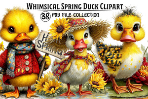 Whimsical Spring Duck Clipart, an Illustration by Dream Creation