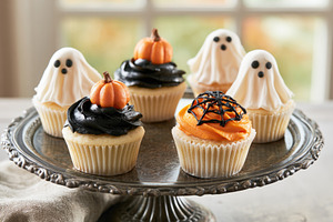Halloween cupcakes with friendly ghosts and tiny pumpkins, a Food & Drink Photo by José Manuel Gelpi