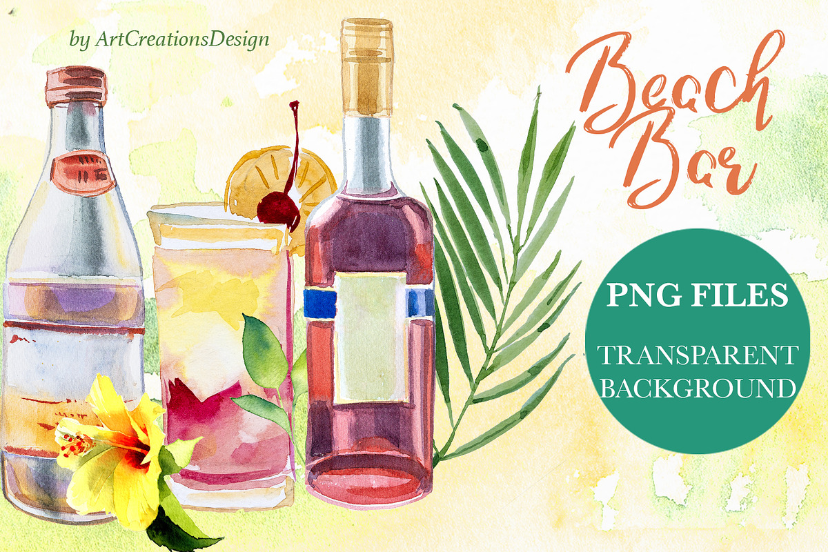 Watercolor Beach Bar Clipart, a Food Illustration by ArtCreationsDesign (Photo 8 of 8)
