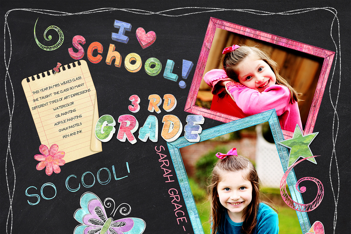 155 Colored Chalk School Elements preview 3
