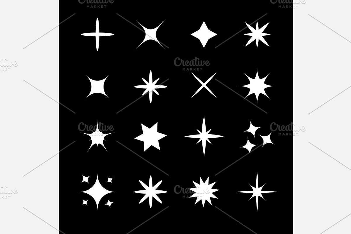 Stars Sparkles sign symbol set Black, a Decorative Illustration by Worldofvector