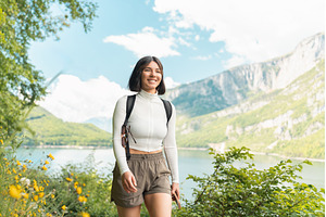 Smiling wide, a woman follows a, a Person Photo by AD Stock Images