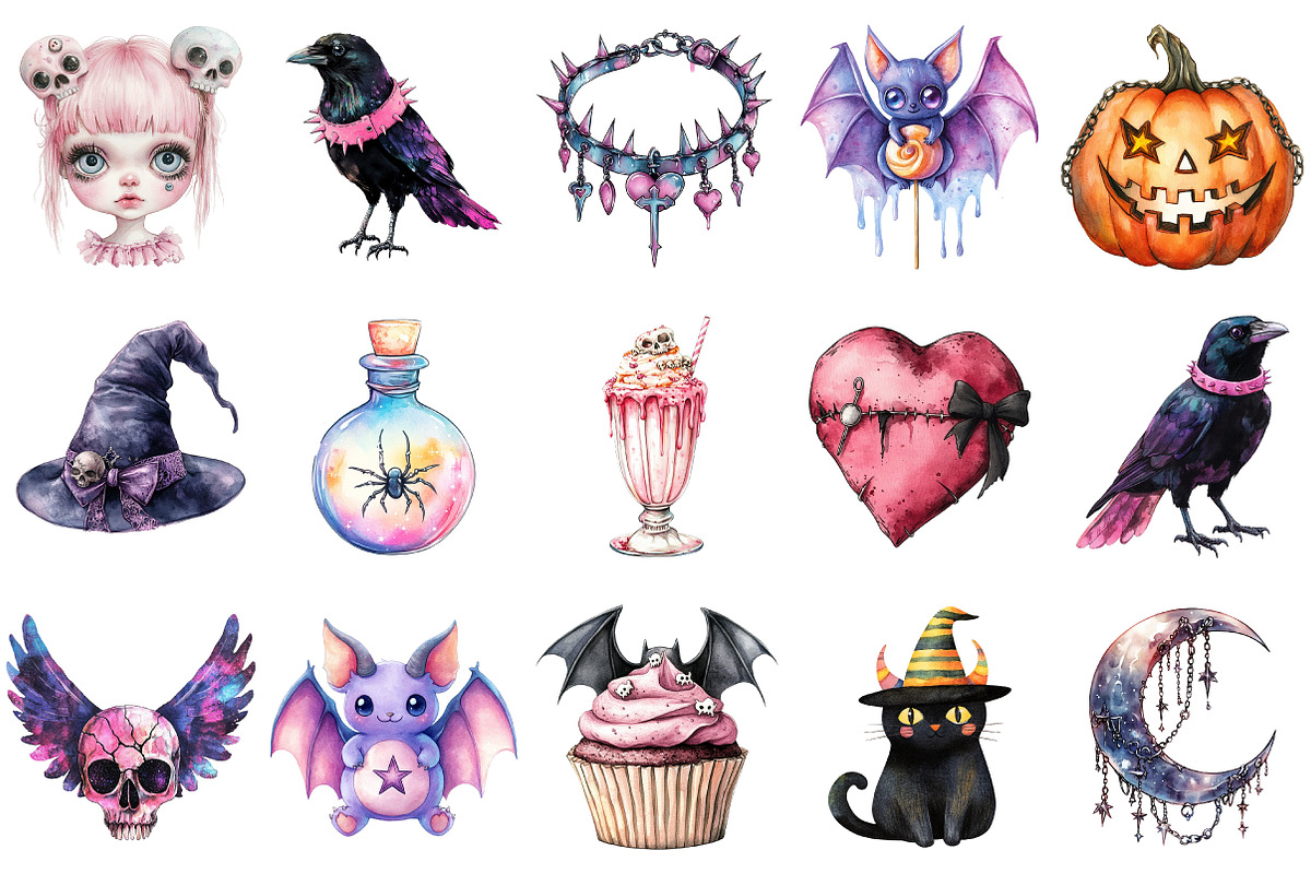Pastel Goth Halloween Clipart, an Illustration by Daily.Designs (Photo 3 of 3)