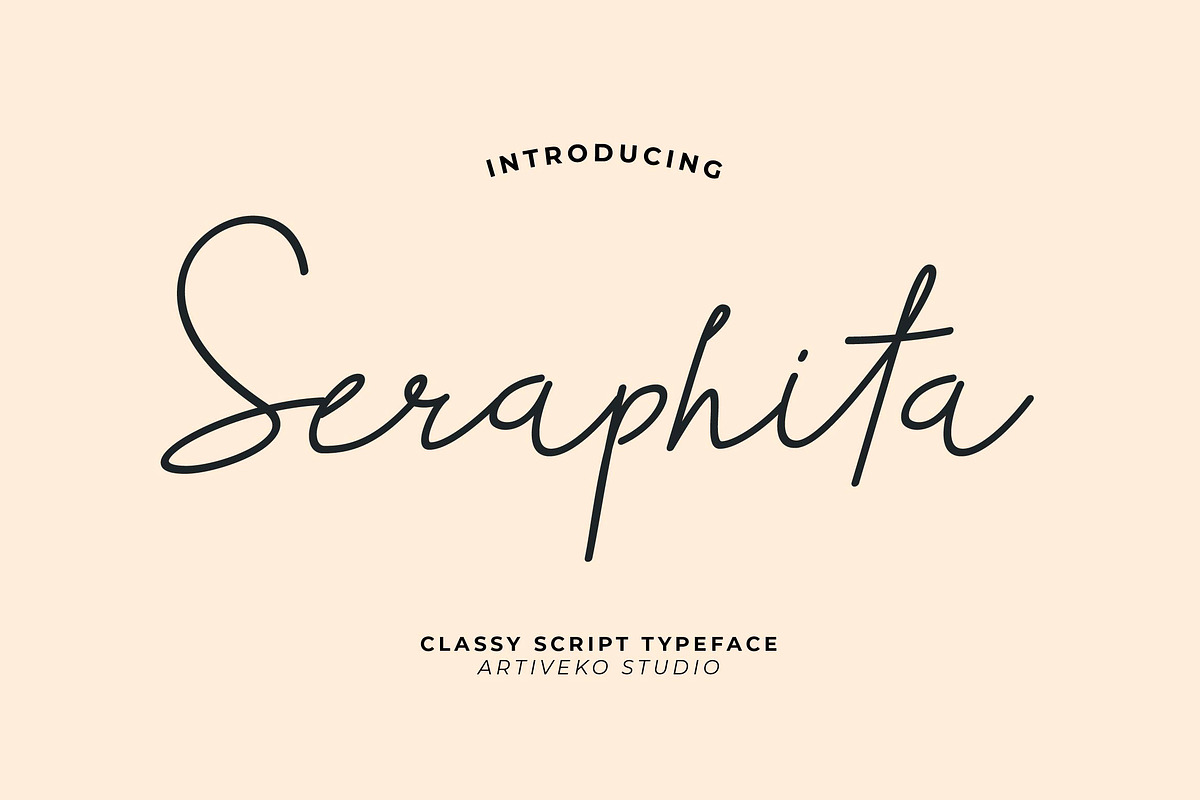 Seraphita Signature Script, a Script Font by Artiveko (Photo 1 of 6)