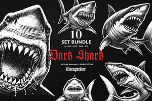10 Bundle Dark Art Shark Fish Beast, an Illustration by Morspective