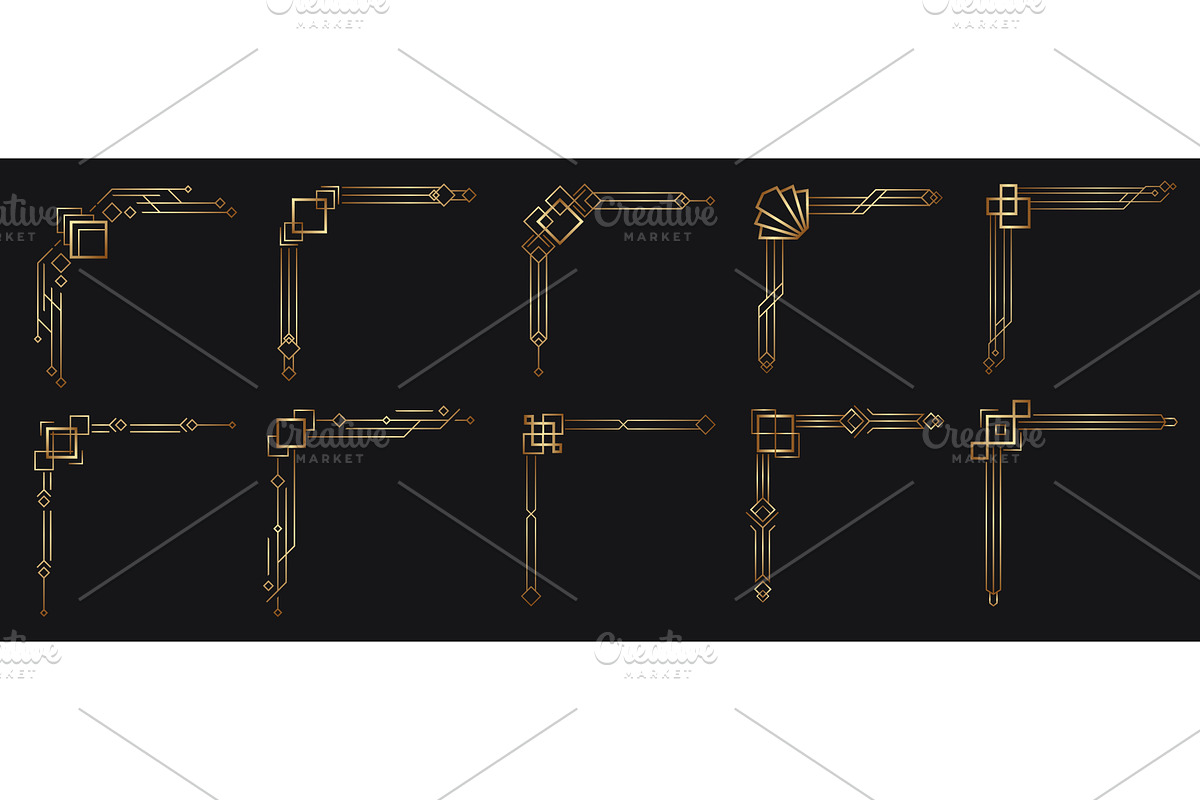 Set of Gold Art Deco corner border, an Illustration by Woters little shop
