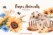 Watercolor Farm Little Animals set, an Animal Illustration by Alamella (Thumbnail 1 of 9)