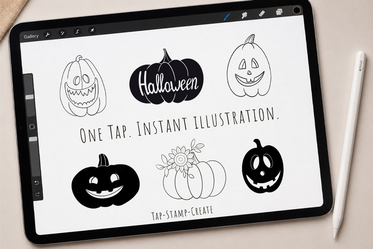 Procreate Halloween Pumpkin Stamps, a Brush Add-On by Mari_Caliart (Photo 3 of 11)