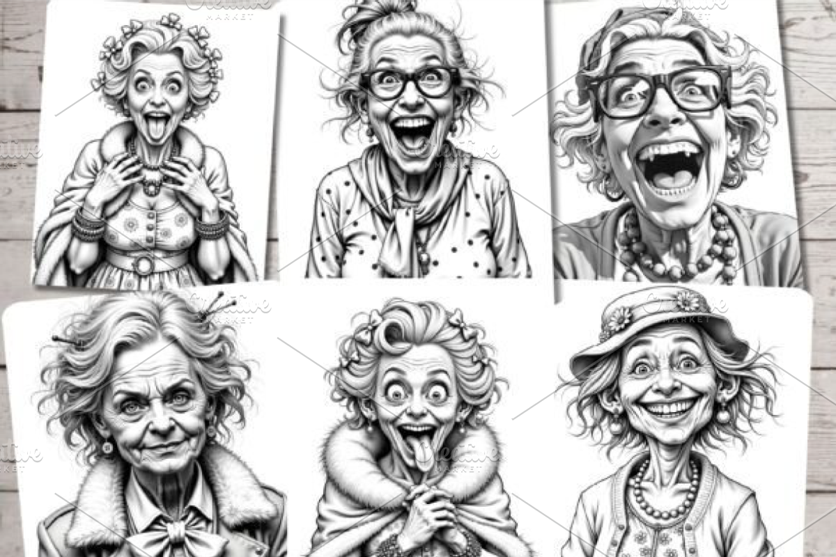 Crazy Old Ladies Coloring Pages, a Decorative Illustration by Ink Gallery (Photo 6 of 7)