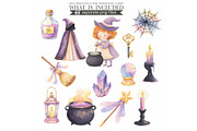 Cute Witch Clipart PNG – Watercolor, an Illustration by CharmClipart (Thumbnail 6 of 7)
