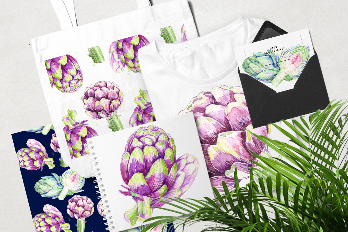 Watercolor artichokes set., a Decorative Illustration by KarinkaBU (Photo 5 of 5)