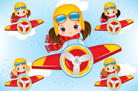 Girl Pilot Clipart, Vector Airplane