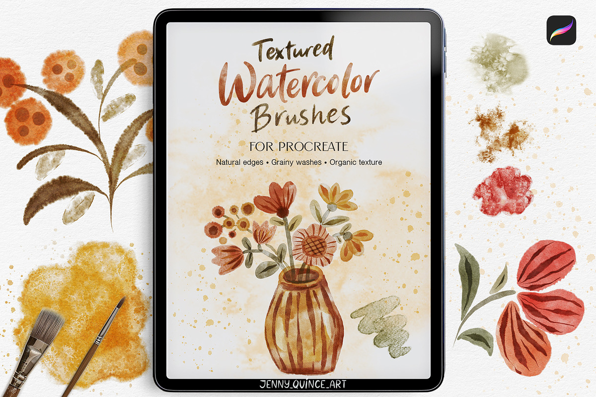Watercolor Brushes for Procreate, a Brush Add-On by Jenny Quince (Photo 1 of 10)