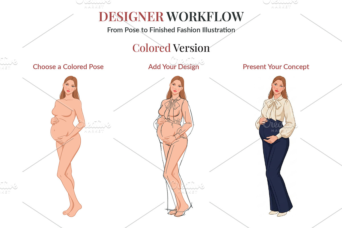 Maternity Fashion Croquis Templates, a Person Illustration by Shorena Fashion Draws (Photo 11 of 12)