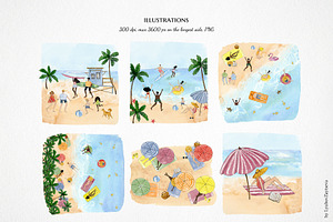 Watercolor Summer Beach Clipart