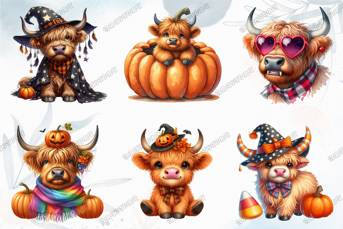 Cute Halloween highland cow Clipart, a Graphic by designcity5 (Photo 2 of 5)