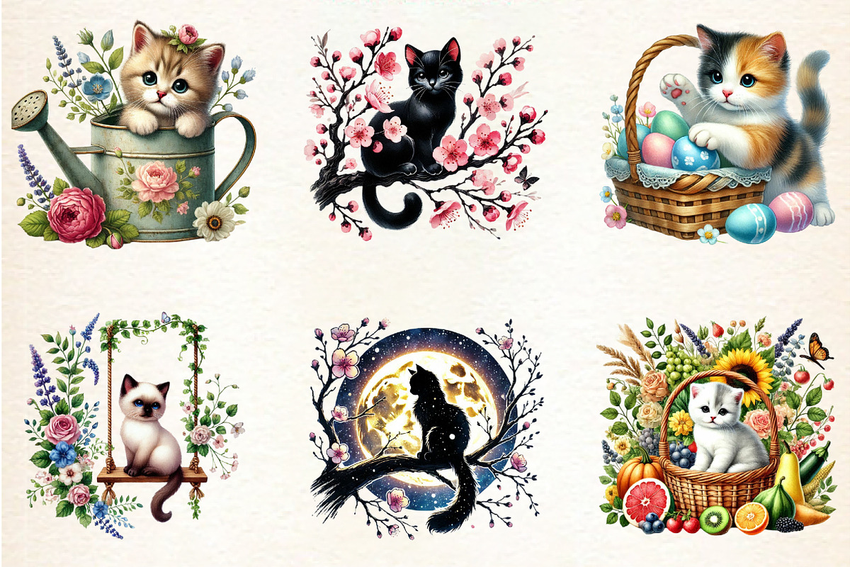 Spring Cats Sublimation Clipart, an Animal Illustration by DreamArtGraphic (Photo 3 of 4)