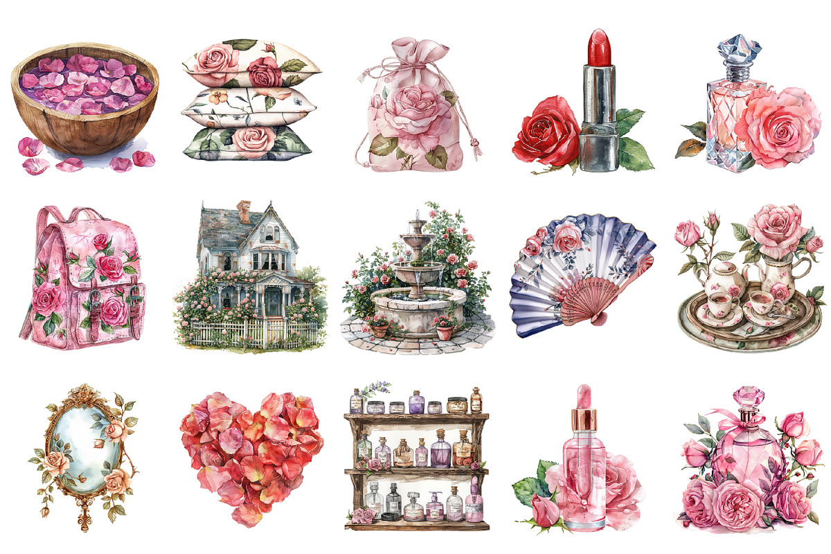 Watercolor Roseful Clipart, an Illustration by Design Market (Photo 3 of 5)