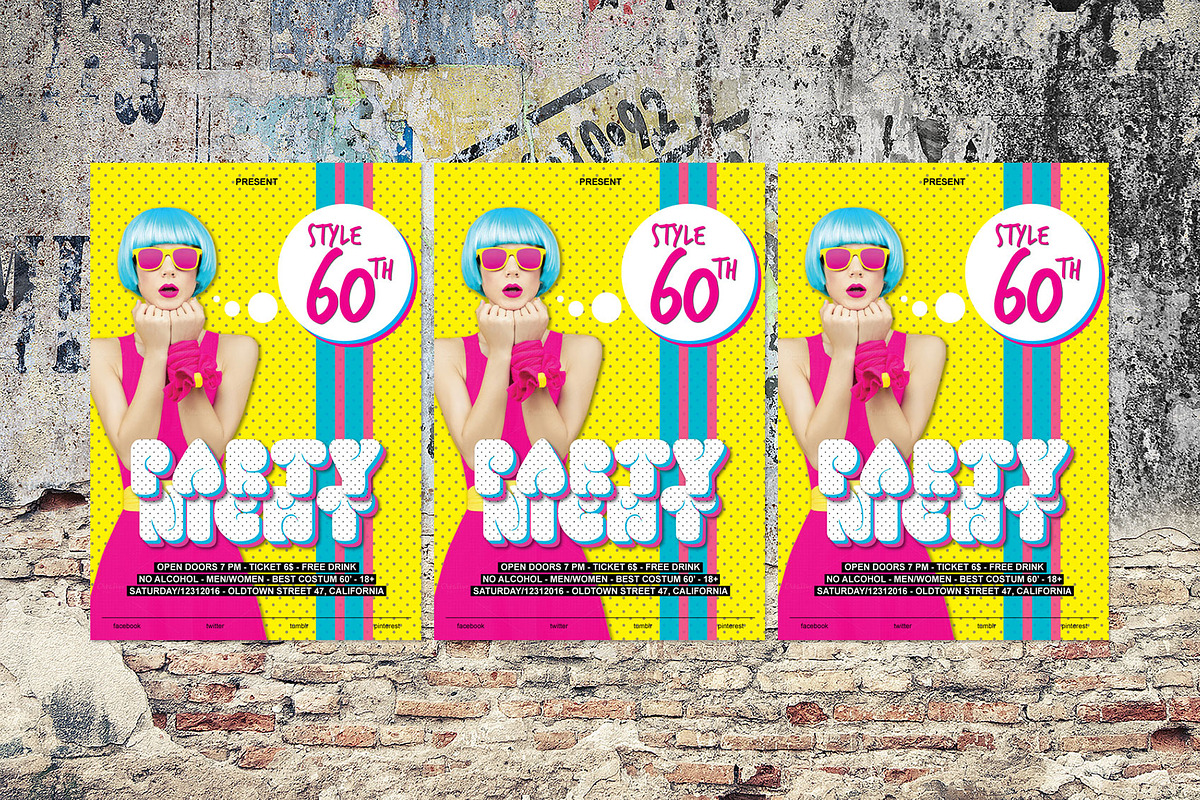 Party Night 60'th Flyers, a Flyer Template by Nimbalagi Studio (Photo 1 of 3)