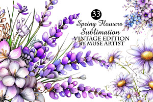 Spring Flowers Sublimation Clipart, an Illustration by DreamArtGraphic