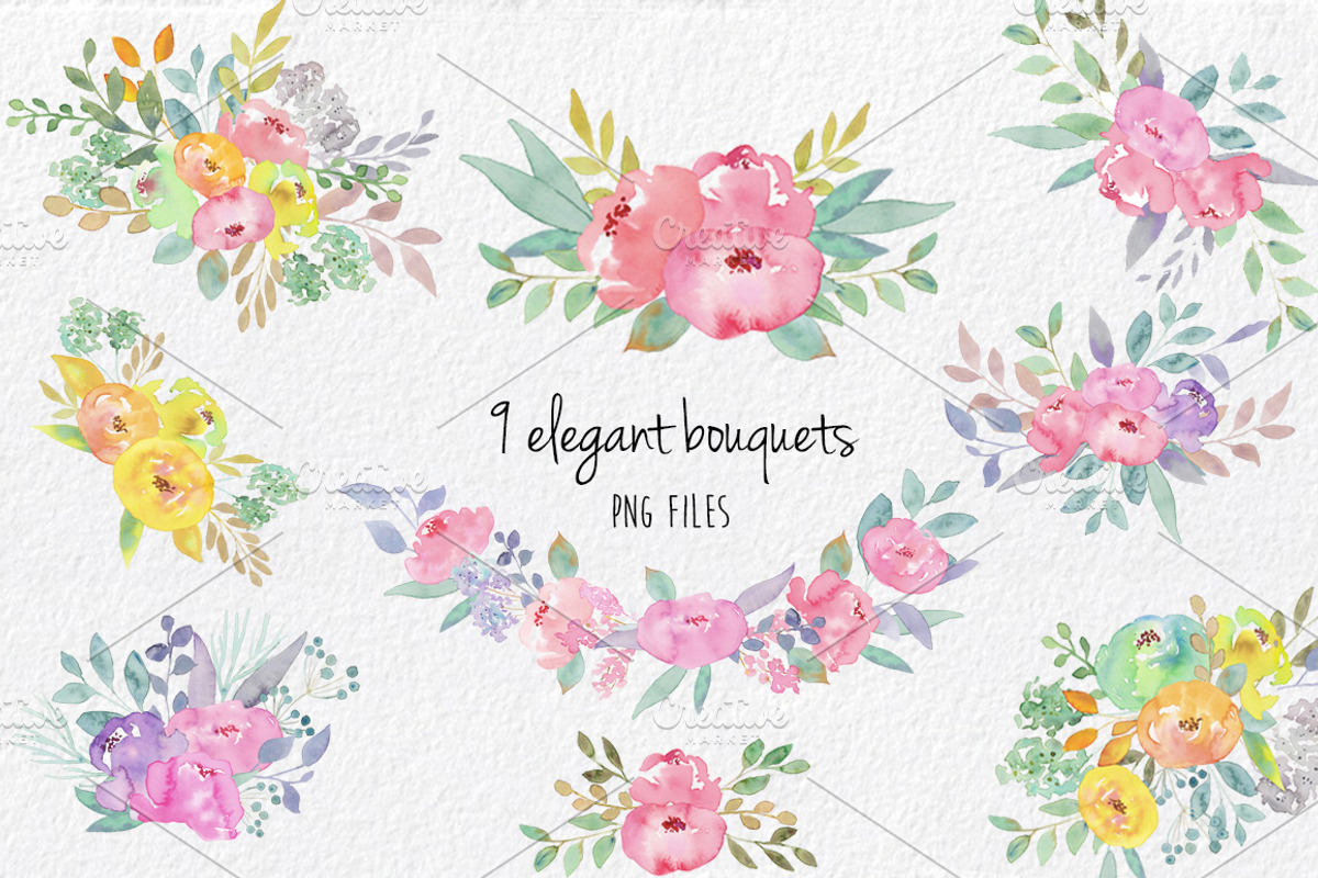 Watercolor Flowers Set Hand painted, an Illustration by MaraquelaStudio (Photo 6 of 9)