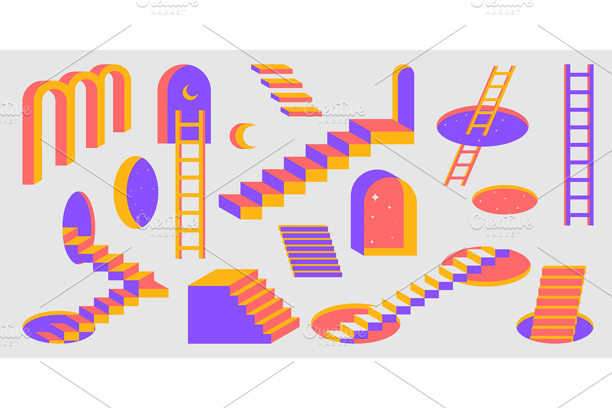 Retro ladder and stairway with, an Object Illustration by art PVP - market