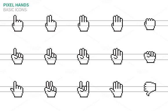 Pixel Cursors Icons Mouse Hands.
