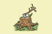 tree stump and ax in nature, a Person Illustration by gunaonedesign (Thumbnail 1 of 4)
