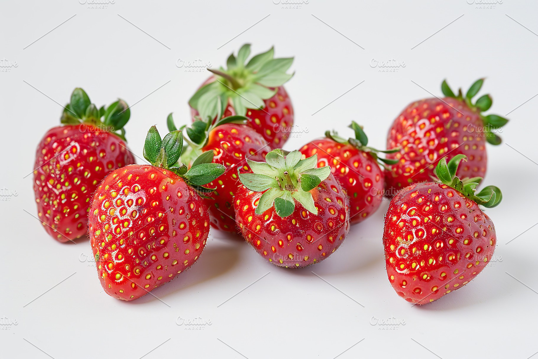 Red strawberries isolated on white background, a Food & Drink Photo by AlyaAnd